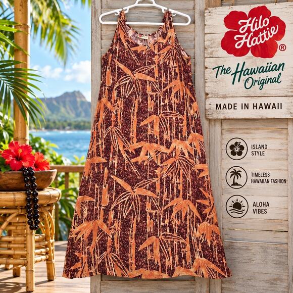 Hilo Hattie Dresses & Skirts - Vintage Hilo Hattie Hawaiian Maxi Dress XL Made in Hawaii Rayon Bamboo Tropical